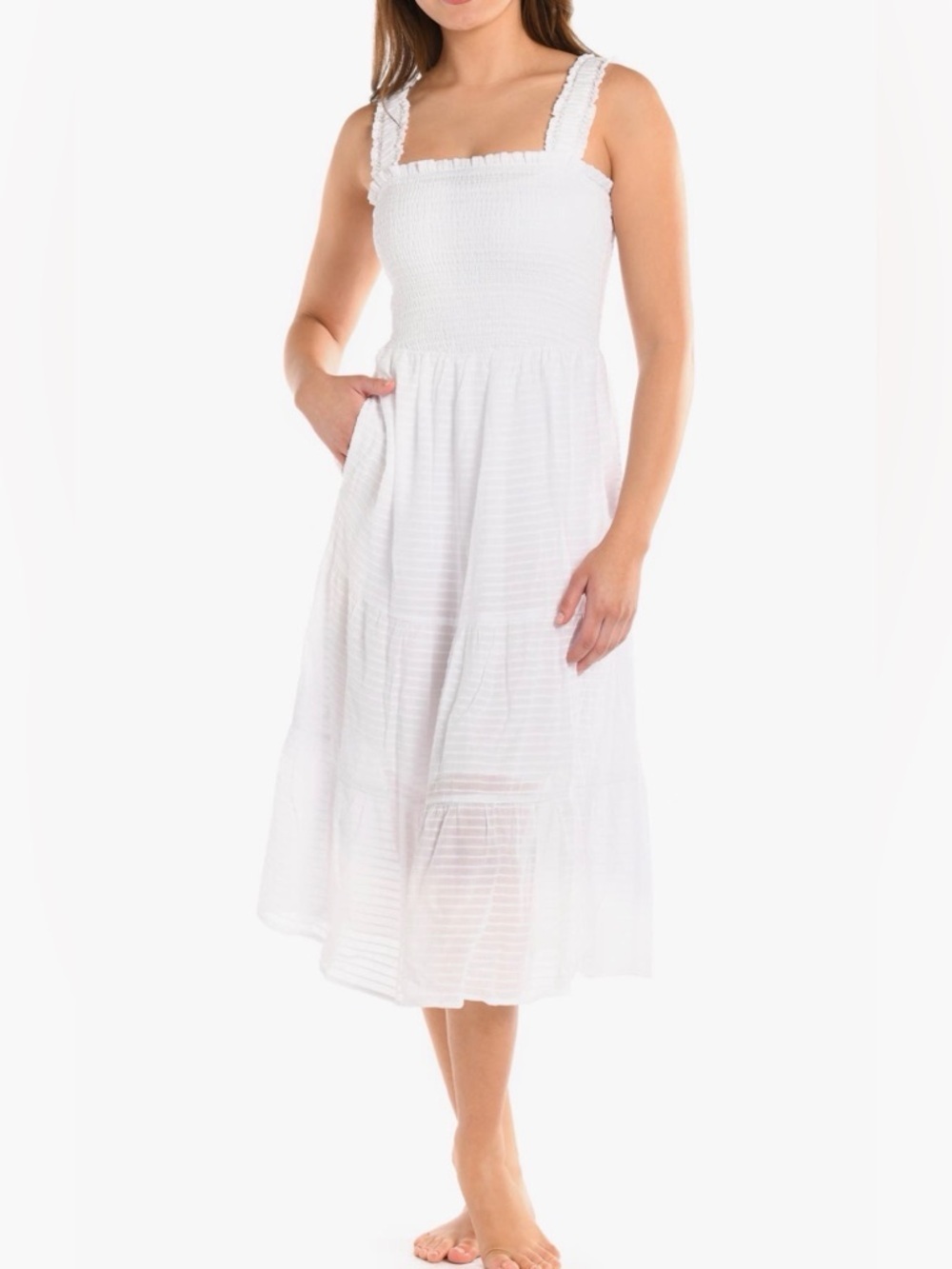 La Blanca Shadow Smocked Bodice Cover-Up Sundress Size Medium